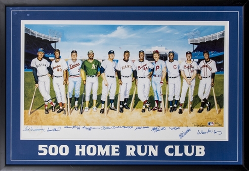 500 Home Run Club Limited Edition Framed 31x45 Lithograph With 11 Signatures Including Mantle and Williams (JSA)